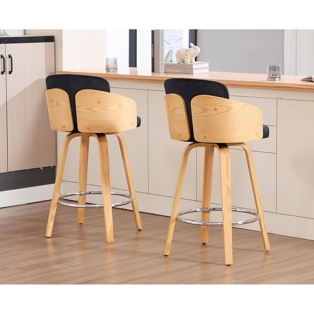 Barhocker Set 4er – Gepolsterte Samtbarhocker mit Holzbeinen