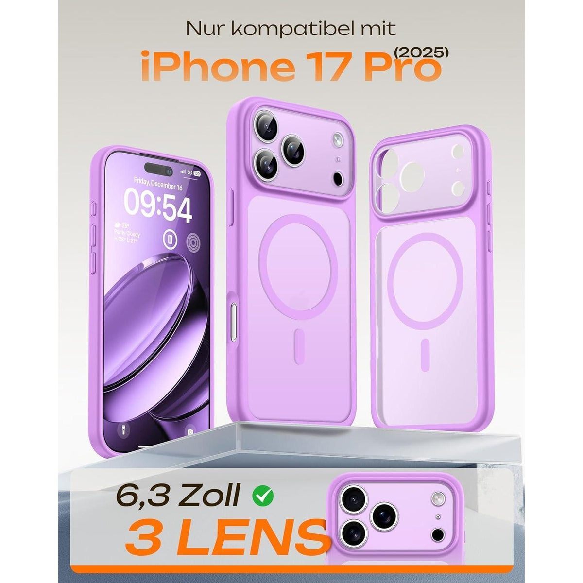 iPhone 17 Pro Hülle MagSafe Matt Lila mit Kameraschutz