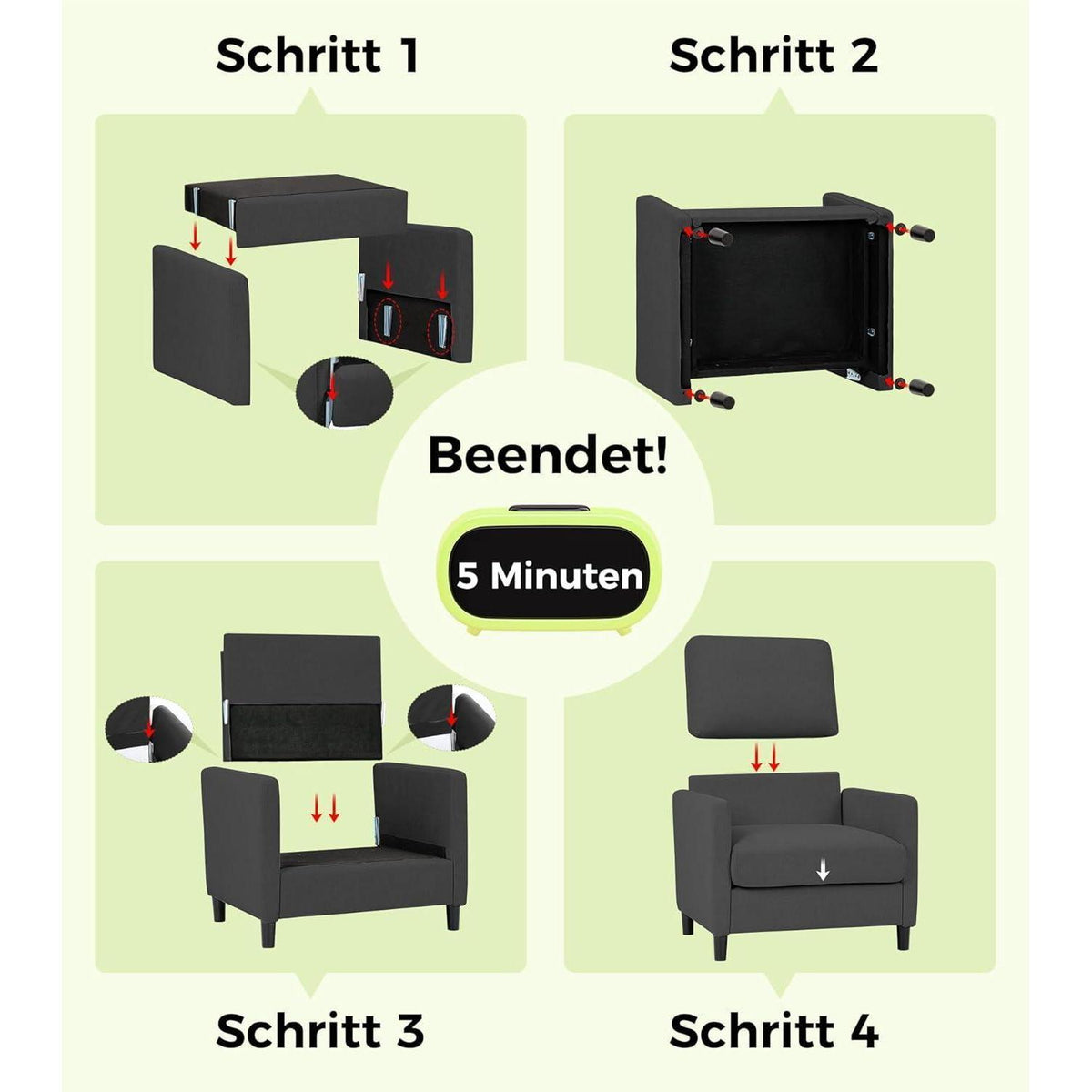 Bequemer Lesesessel Grau – Kleines Sofa für Wohnzimmer & Jugendzimmer