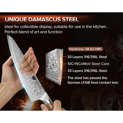 21cm Kochmesser Damaststahl mit Bergahornholzgriff