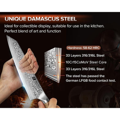 Kiritsuke Kochmesser Damaststahl 21cm mit Bergahornholzgriff