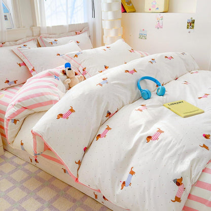 Rosa Dackel Bettwäsche Set 200x220 cm – Mädchenzimmer Bettbezug