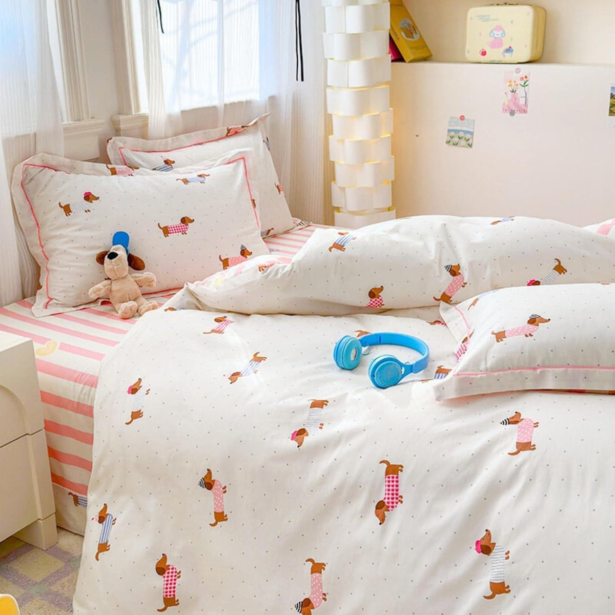 Rosa Dackel Bettwäsche Set 200x220 cm – Mädchenzimmer Bettbezug