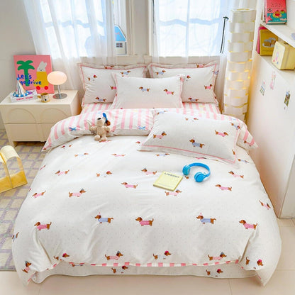 Rosa Dackel Bettwäsche Set 200x220 cm – Mädchenzimmer Bettbezug