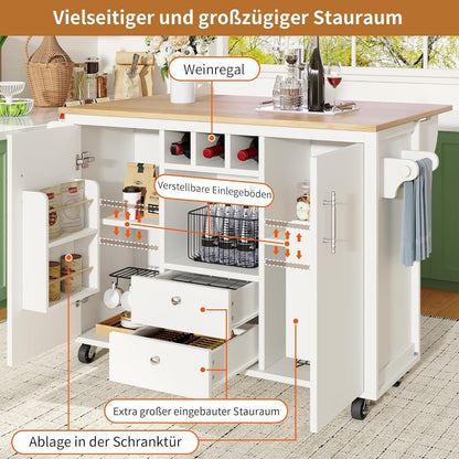 Küchenschrank mit Klappplatte, Weinregal & Handtuchhalter, Weiß
