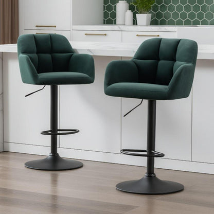 Barhocker Set 2er – Samt, Höhenverstellbar, Grün