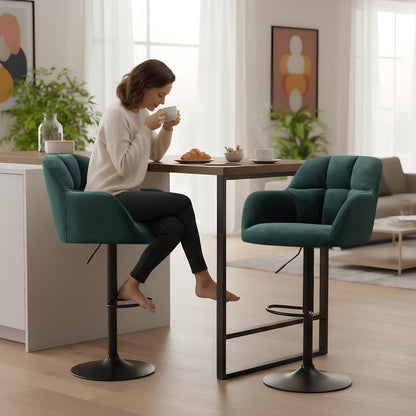 Barhocker Set 2er – Samt, Höhenverstellbar, Grün