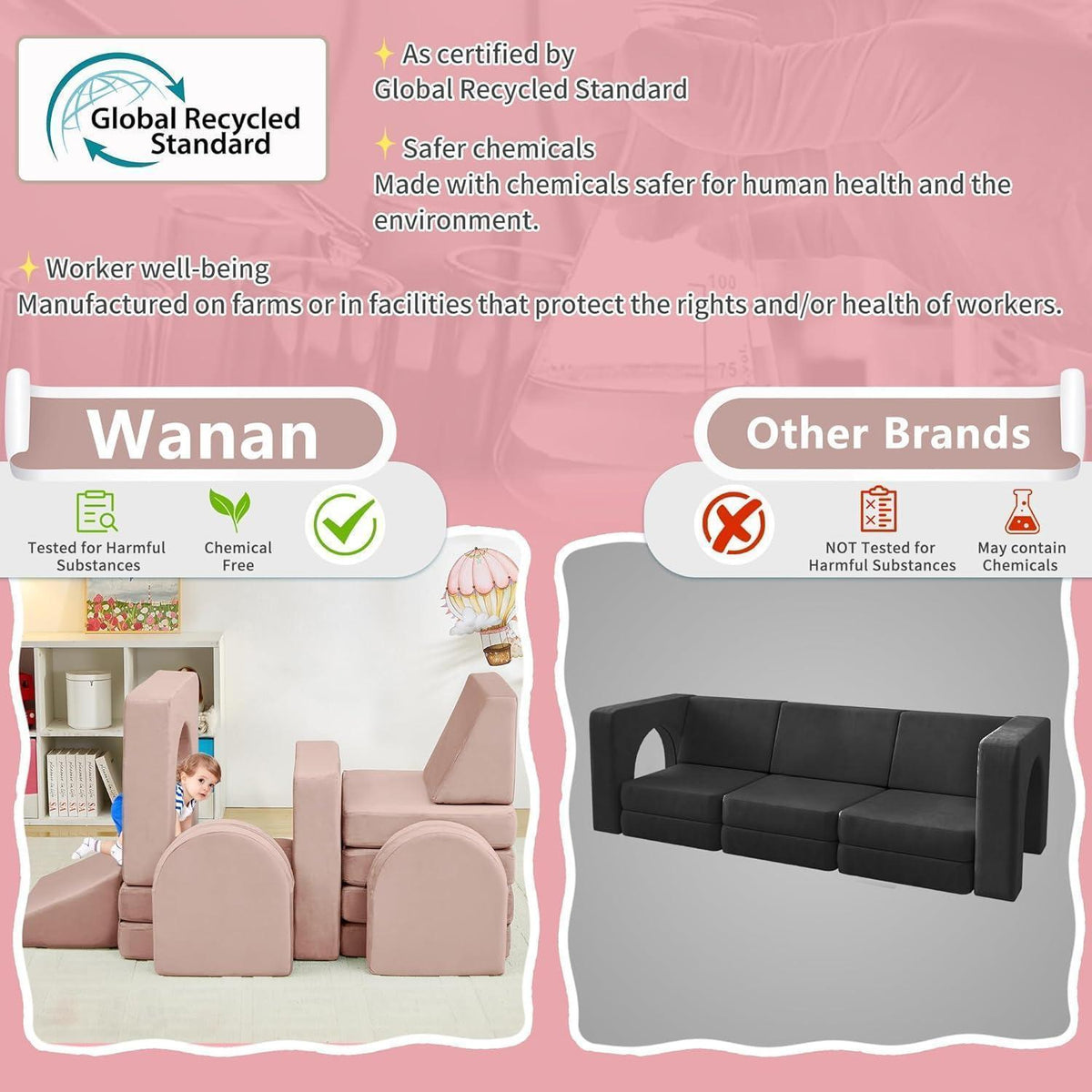 Modulares Kindersofa 13-teilig – Rosa Spielcouch für Kinder