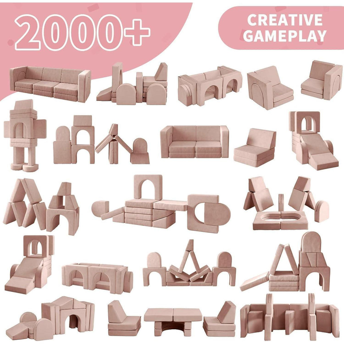 Modulares Kindersofa 13-teilig – Rosa Spielcouch für Kinder