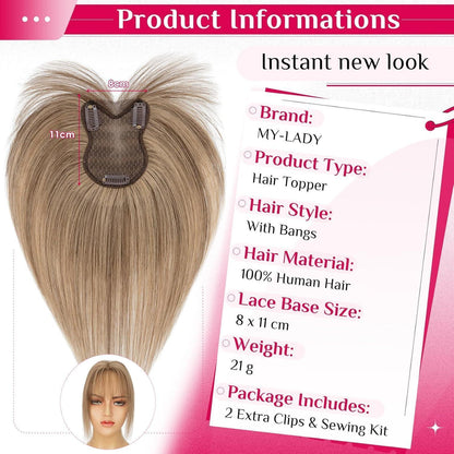Echthaar Pony Topper 360° Abdeckung – #4p27 Mittelbraun/Blond