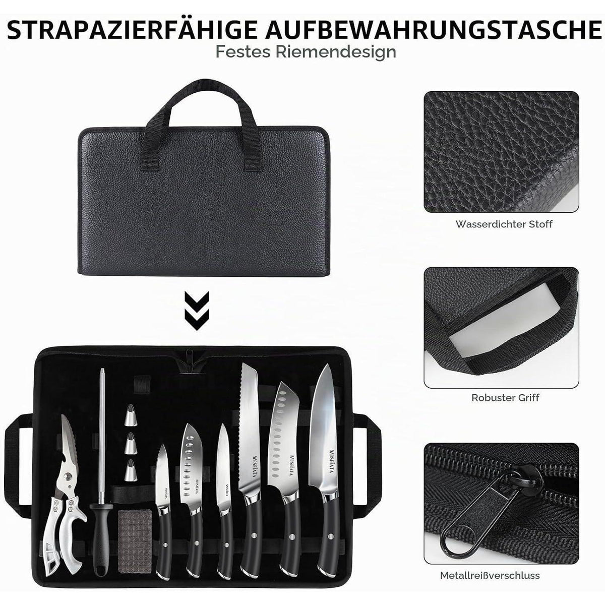 19-teiliges Küchenmesser-Set Edelstahl mit Tasche & Wetzstahl