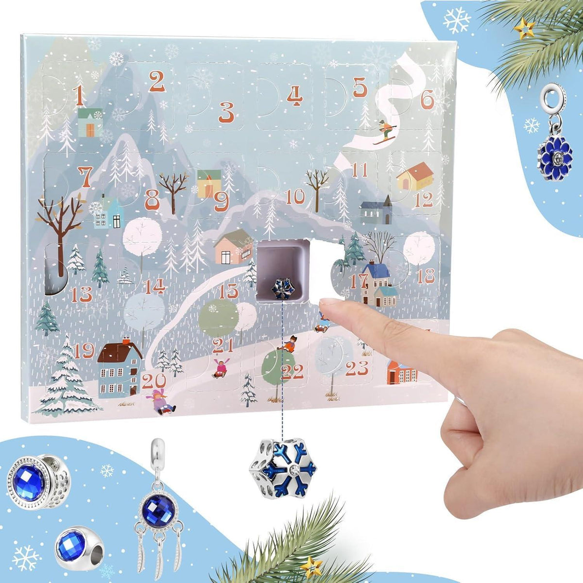 Adventskalender Schmuckset Mädchen Armband mit Charms Blau