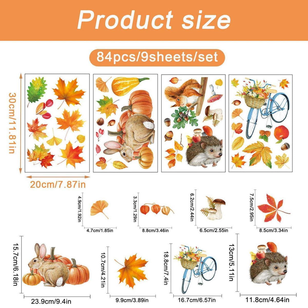 Herbst Fensterbilder Thanksgiving Deko – 84 Stück Ahornblätter & Kürbis