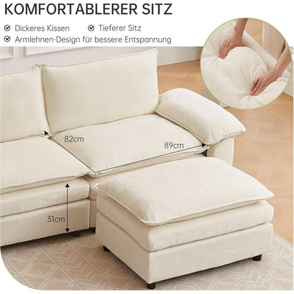JIEXI Ecksofa mit Schlaffunktion – Beige, 288 x 132 cm