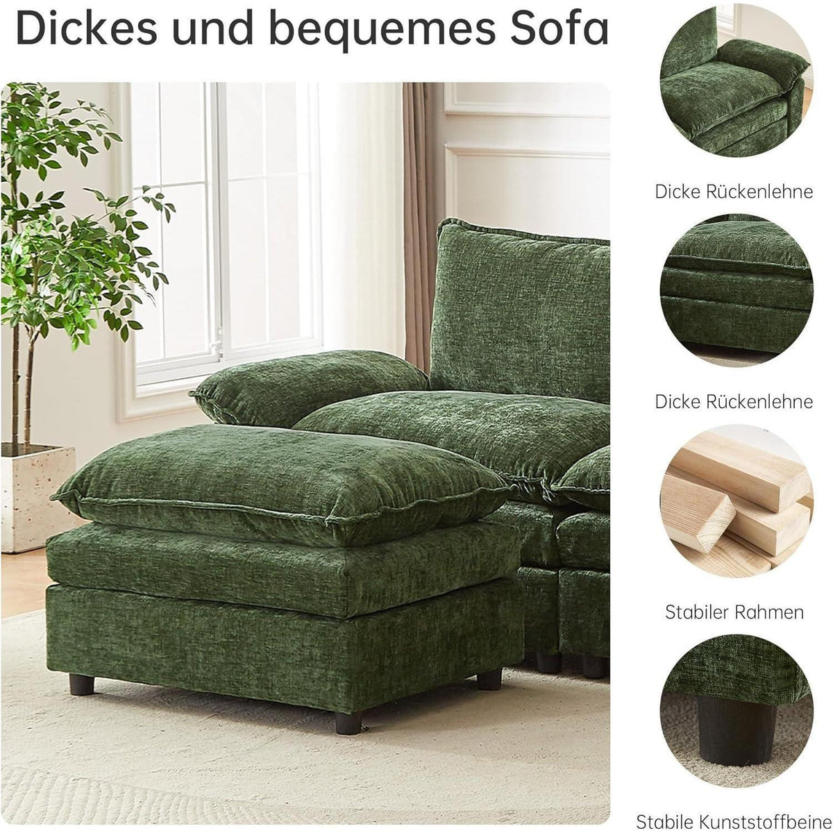 JIEXI Schlafsessel mit Chenille-Stoff, Ecksofa U-Form