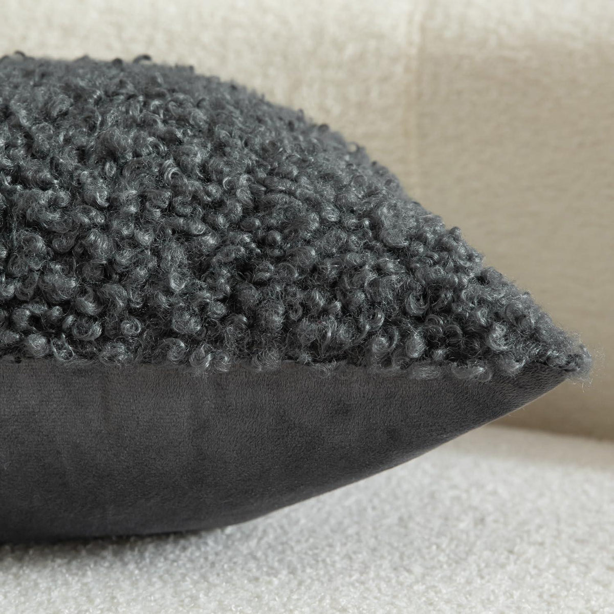 2x Kissenbezug Teddywolle Grau 55x55 cm - Plüsch Bouclé