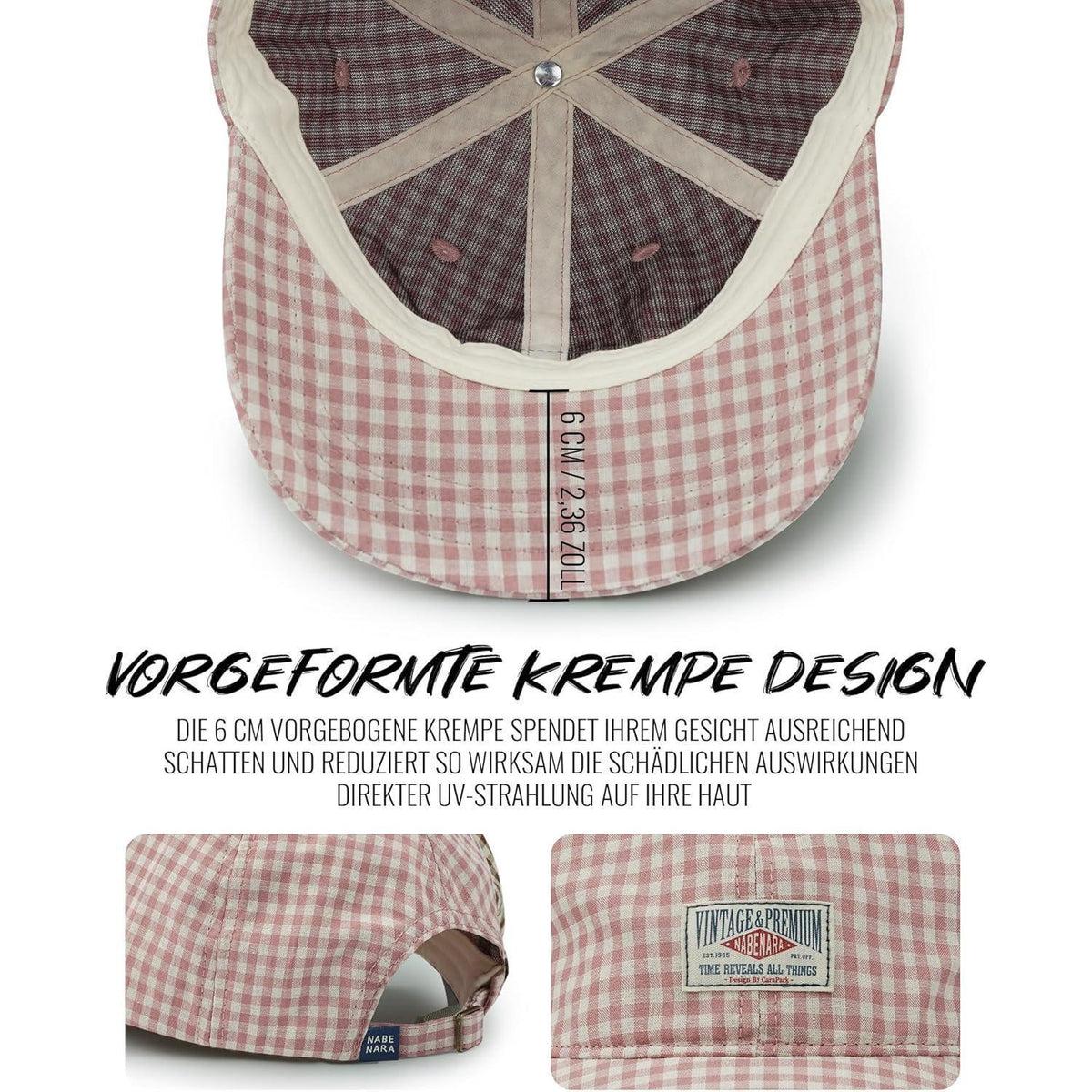 Karierte Baseball Cap Damen Herren Baumwolle Vintage Verstellbar