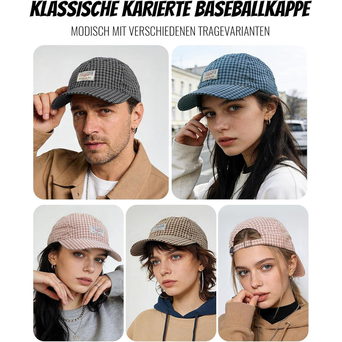 Karierte Baseball Cap Damen Herren Baumwolle Vintage Verstellbar