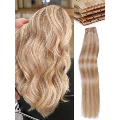 Echthaar Extensions 51 cm Erdbeerblond mit Strähnchen