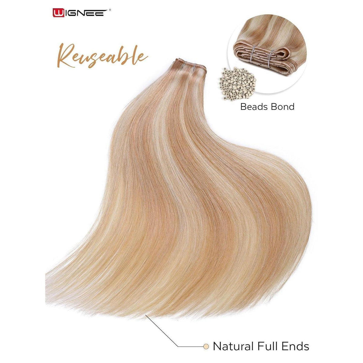 Echthaar Extensions 40cm Erdbeerblond mit Strähnchen