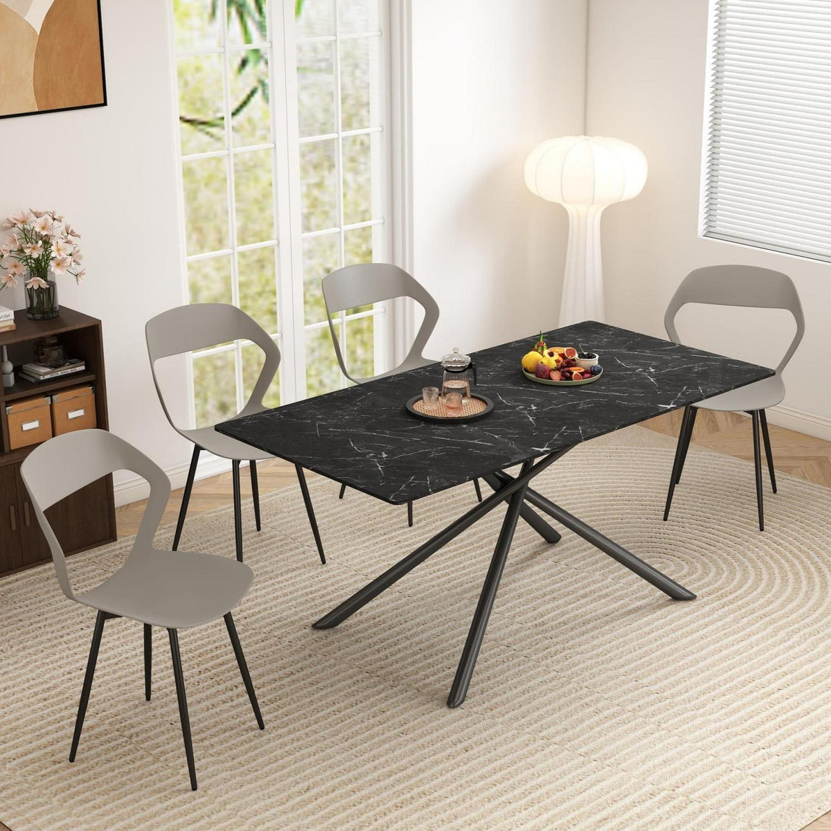 Rechteckiger Esstisch Set 180cm mit 4 modernen Esszimmerstühlen