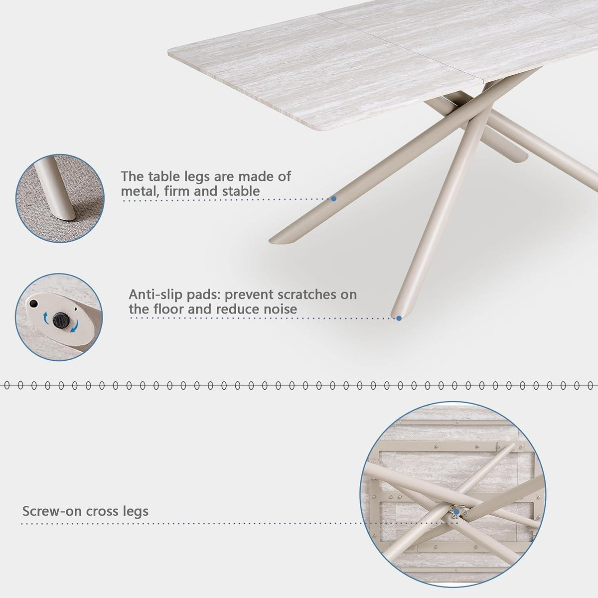 Rechteckiger Esstisch Set 180cm mit 4 Stühlen – Grau