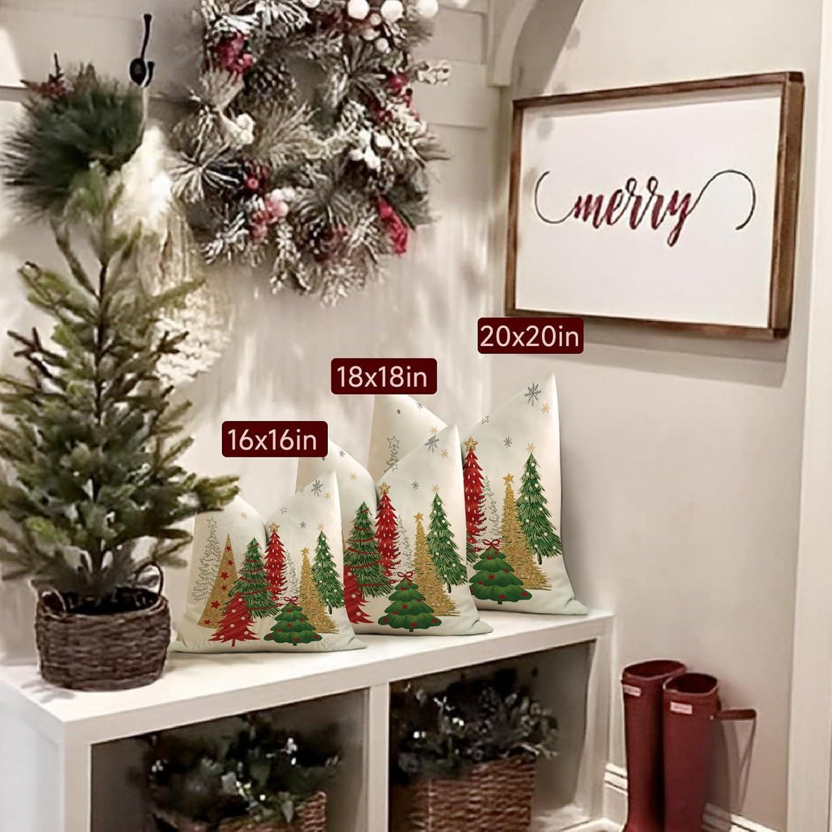 Weihnachtskissenbezug 40x40 cm - 2er Set Leinen Winterdeko