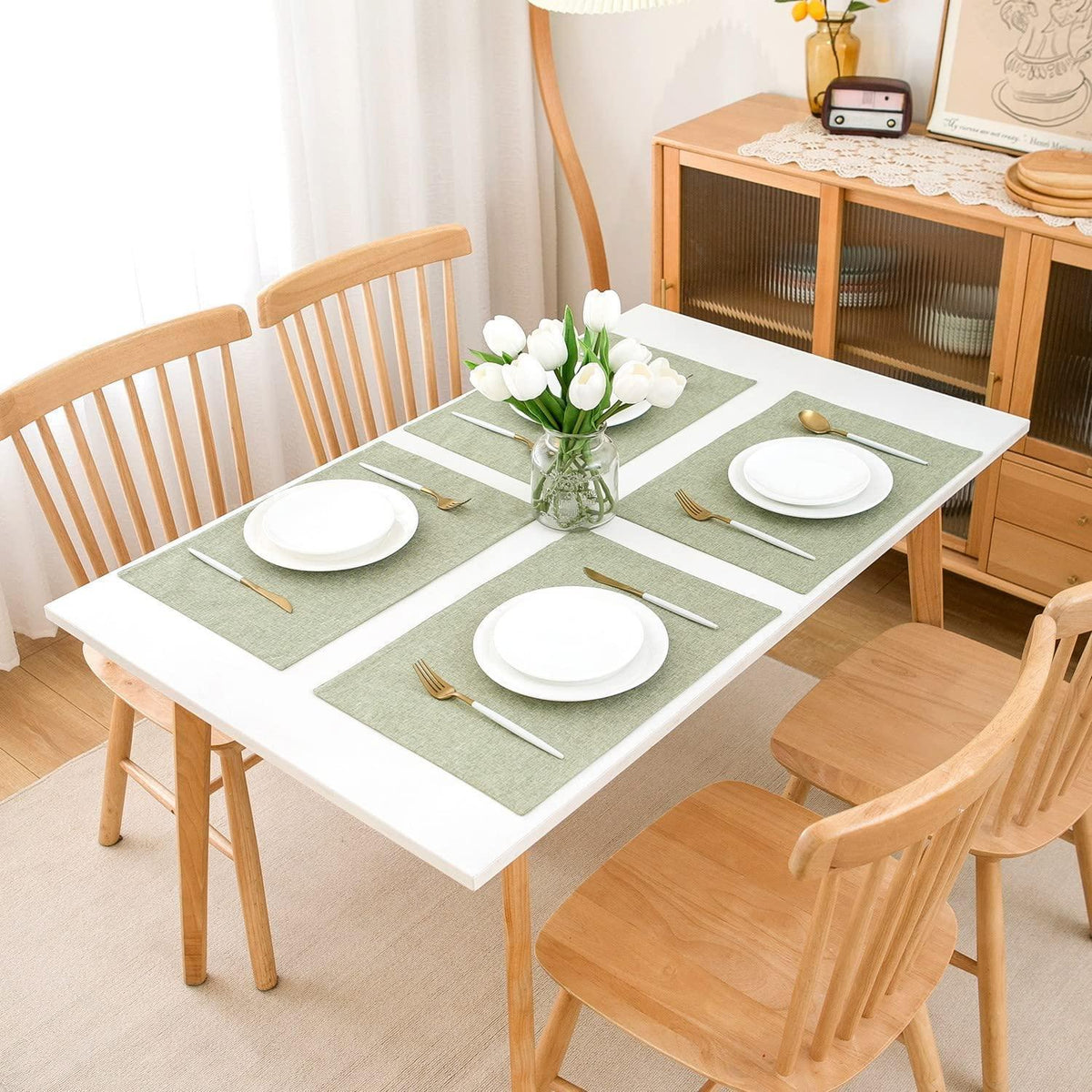 Leinen Tischsets 4er Set Salbeigrün - 48x33 cm