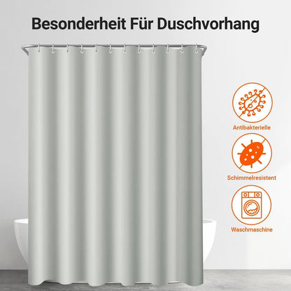 Duschvorhang Grau 300x180cm Beschwerter Saum Antischimmel Wasserabweisend
