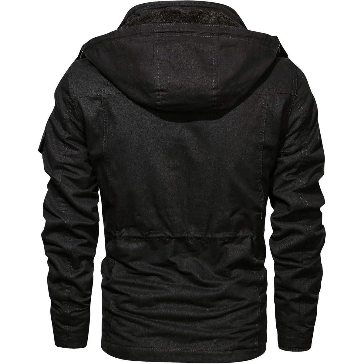 Herren Winterjacke gefüttert Fleece Parka mit Kapuze Schwarz