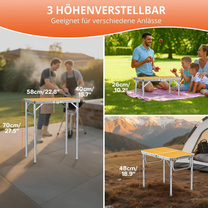 Tragbarer Campingtisch 58x40cm, 3 Höhen, Aluminium Klapptisch