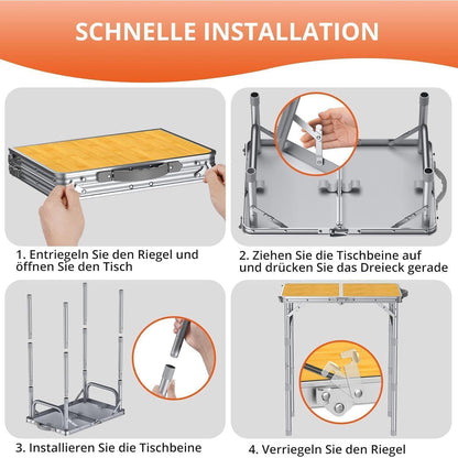 Tragbarer Campingtisch 58x40cm, 3 Höhen, Aluminium Klapptisch