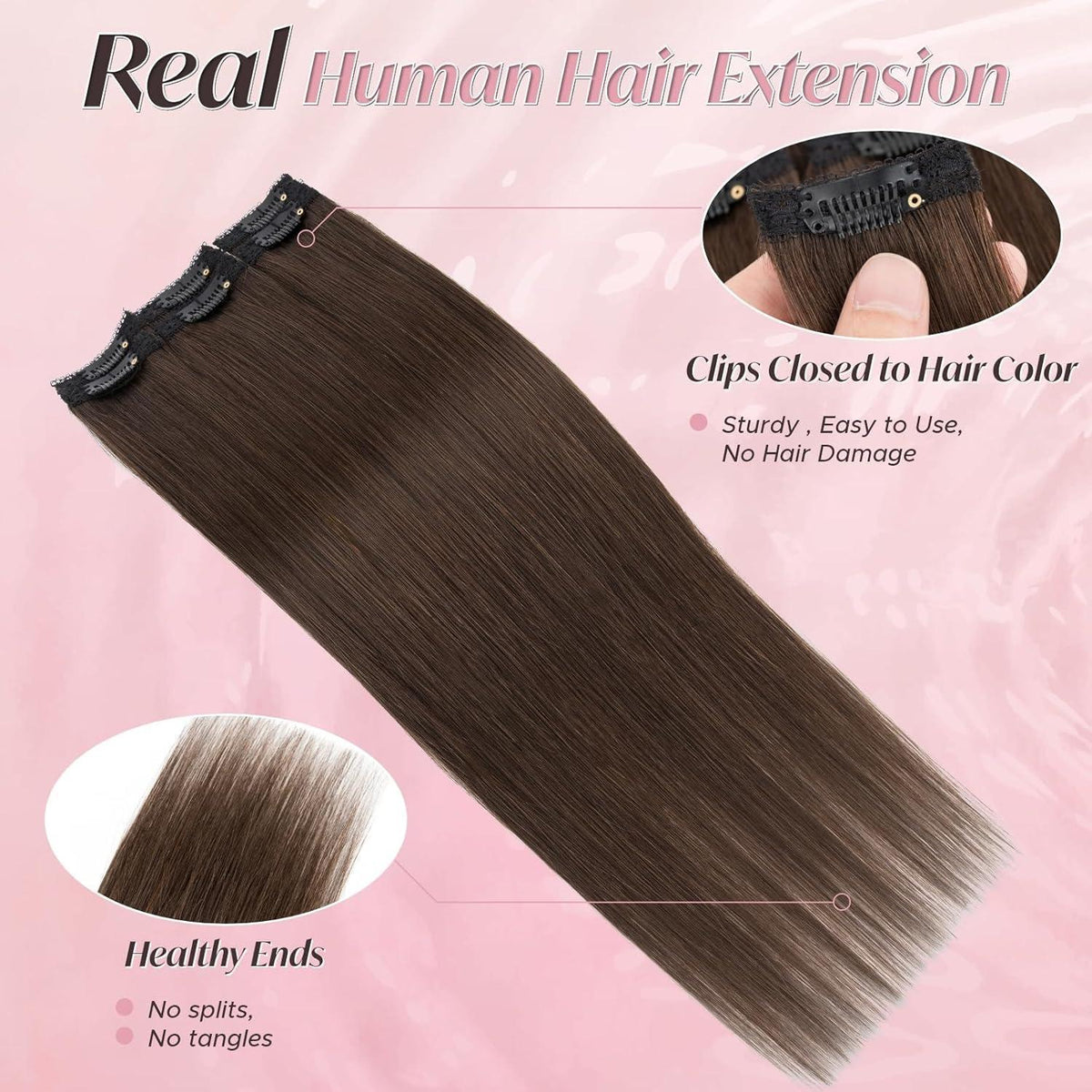 Clip-In Haarverlängerung Echthaar Dunkel Braun 25cm