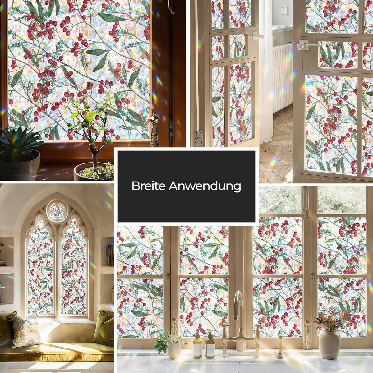 Blickdichte Fensterfolie Winterbeeren, 44x200 cm