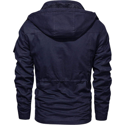 Herren Winterjacke gefüttert Fleece Parka Dunkelblau L