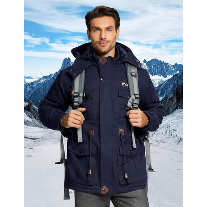 Herren Winterjacke gefüttert Fleece Parka Dunkelblau L