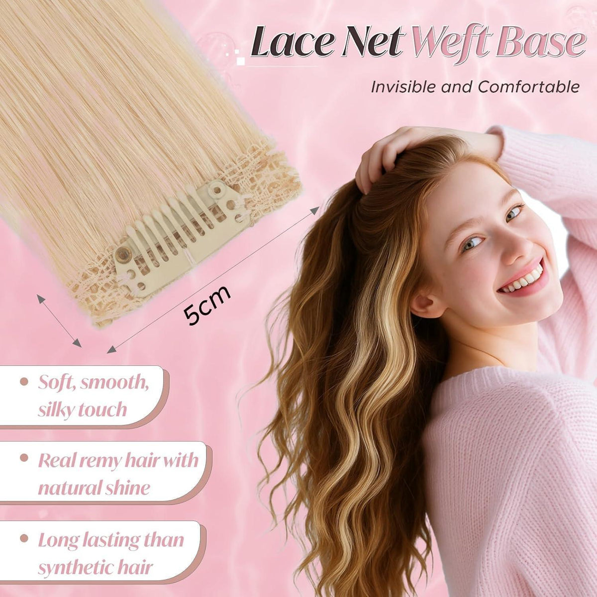 Clip-In Haarverlängerung Echthaar Platinblond 50cm
