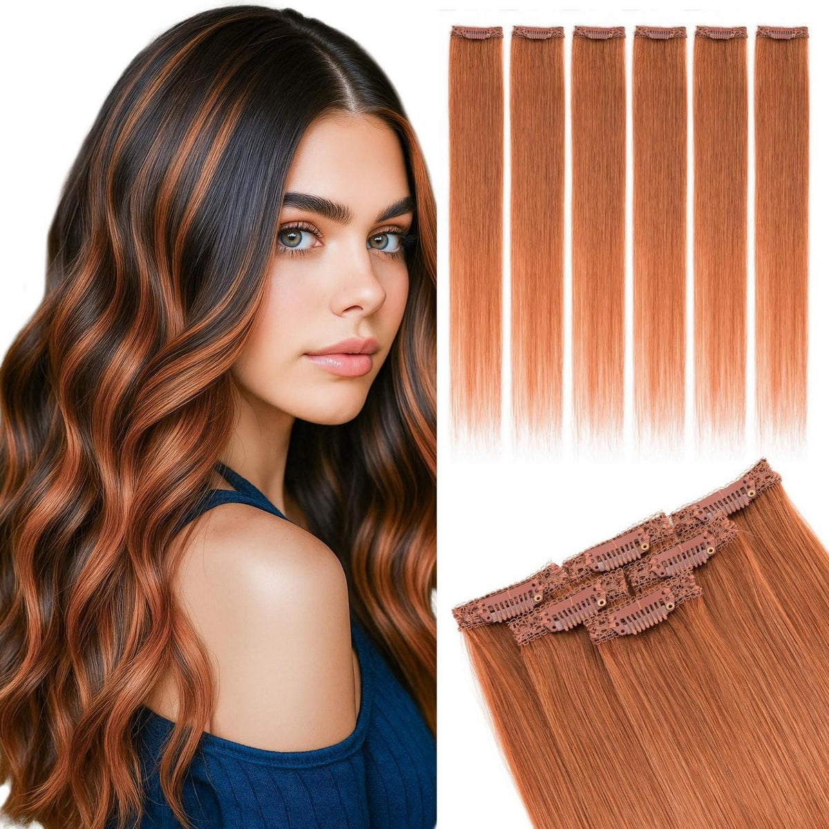 Clip-In Haarverlängerung Echthaar 50cm Honig Orange