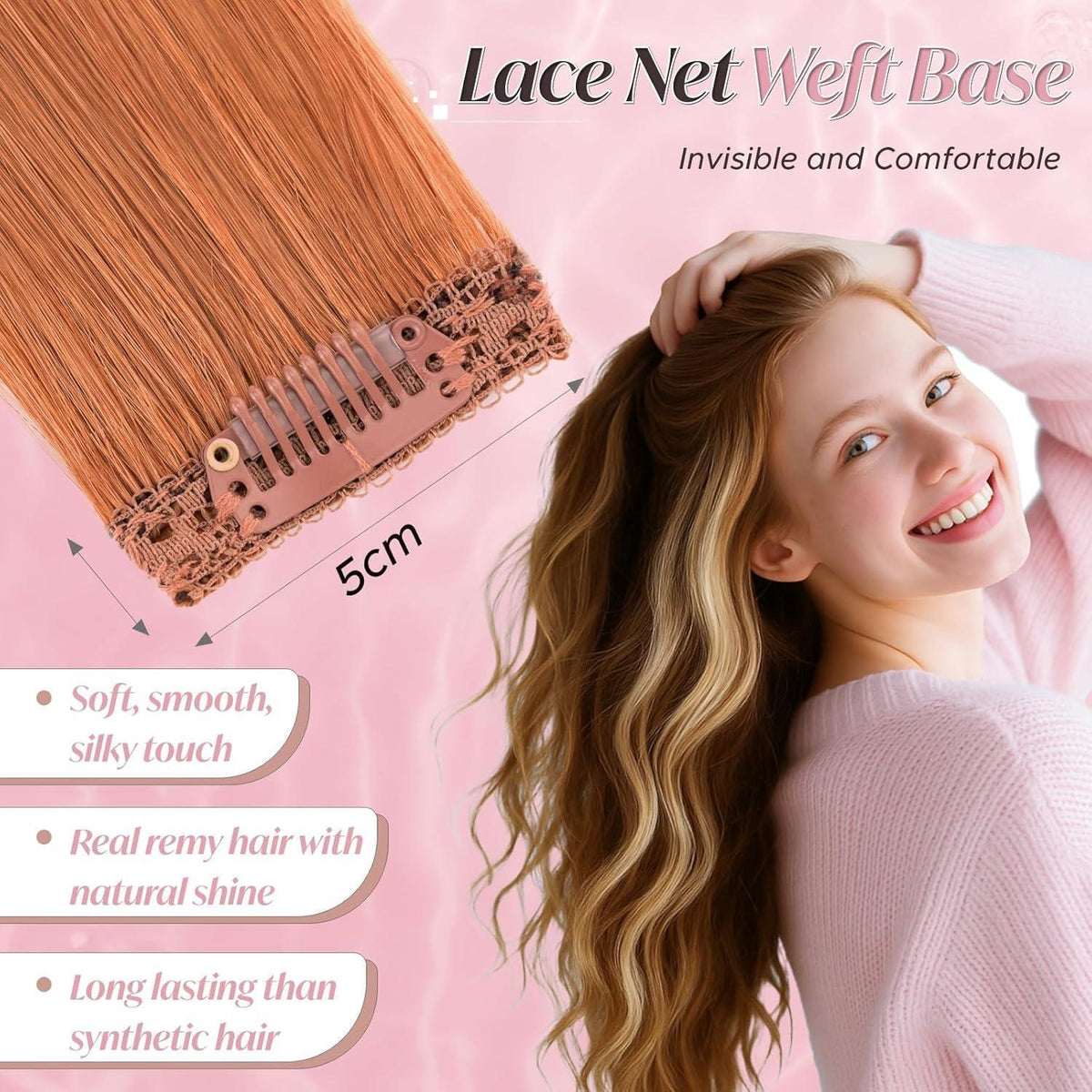 Clip-In Haarverlängerung Echthaar 50cm Honig Orange