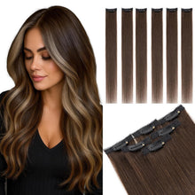 Clip-In Haarverlängerung Echthaar Dunkel Braun 35cm