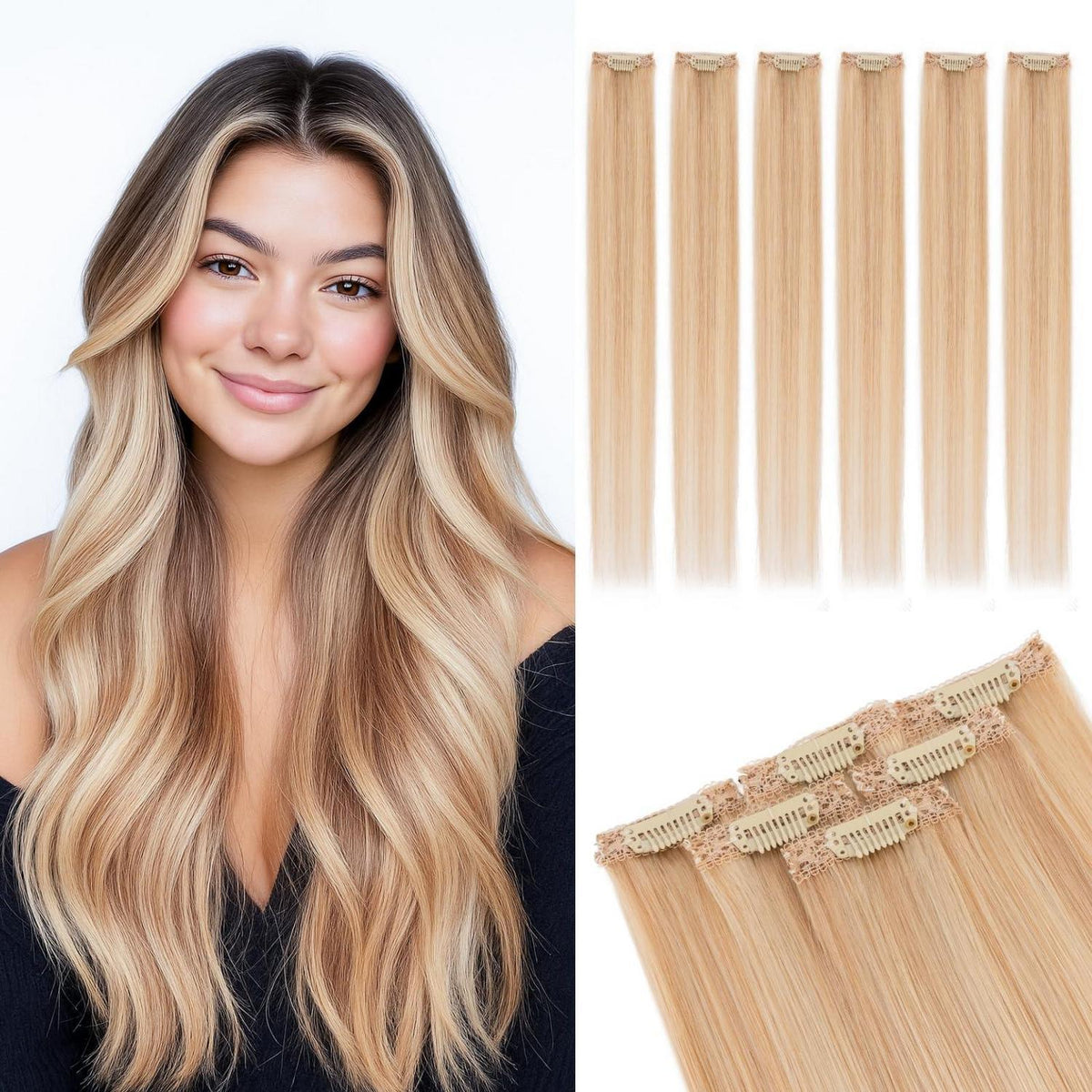 Clip-In Haarverlängerung Echthaar Ascheblond 50cm
