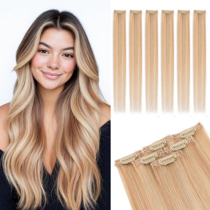 Clip-In Haarverlängerung Echthaar Ascheblond 50cm