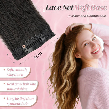 Clip-In Haarverlängerung Echthaar 40cm, Natürliches Schwarz