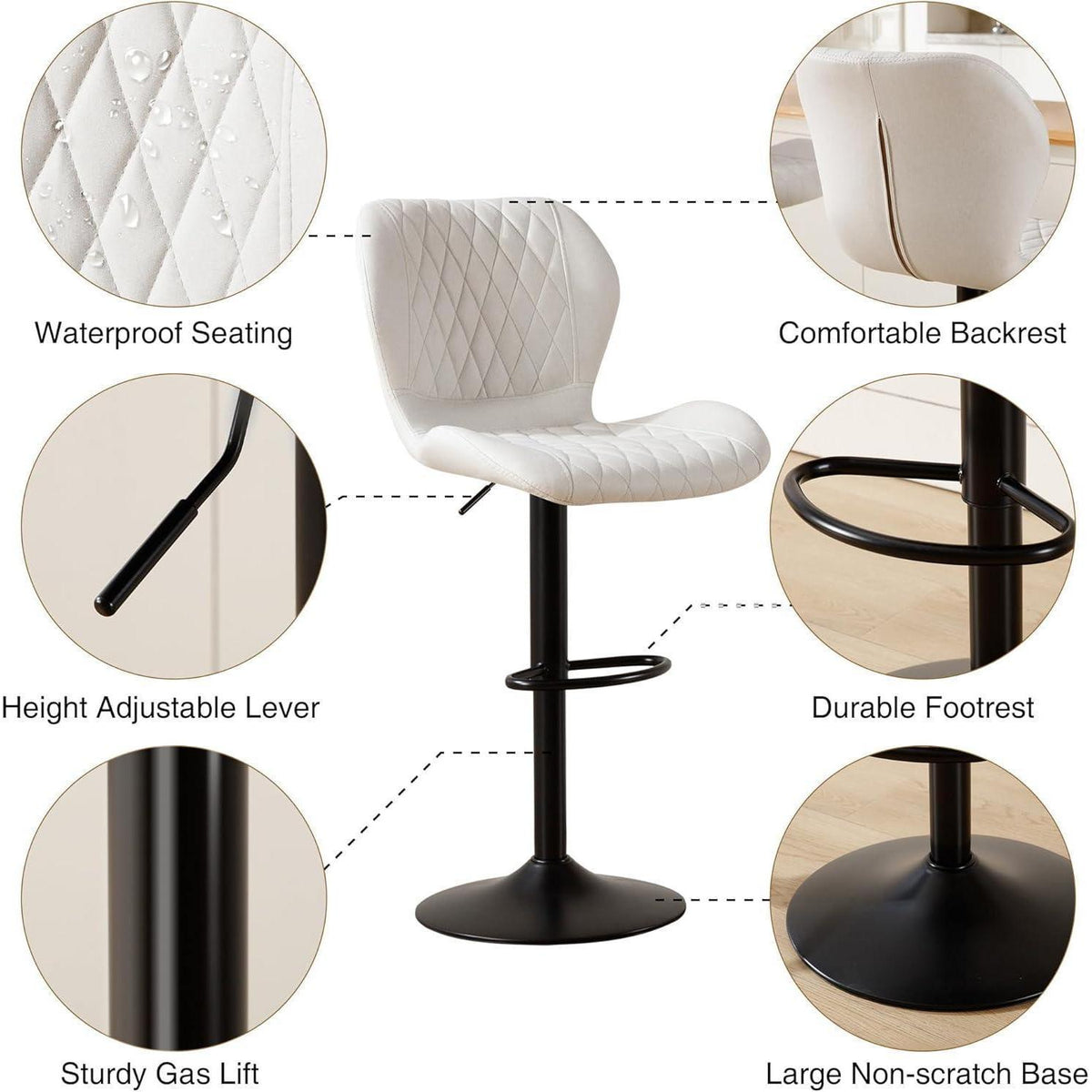 Barhocker mit Lehne, höhenverstellbar, beige