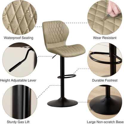 Barhocker mit Lehne, Höhenverstellbar, Khaki, 2er Set