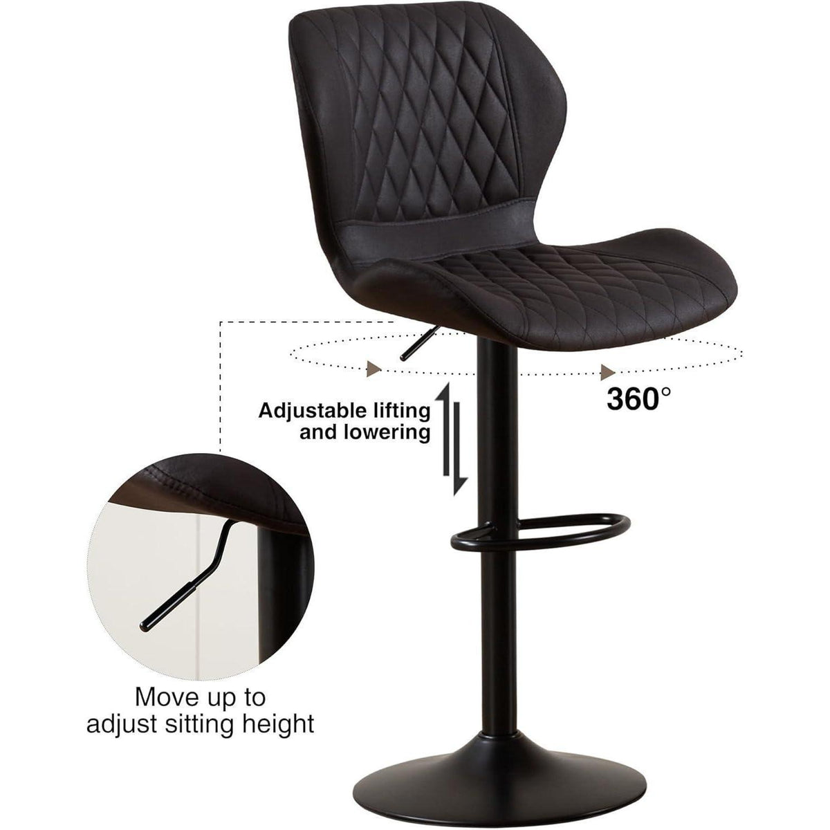 Höhenverstellbarer Barhocker mit Lehne & 360° Drehung – Schwarz