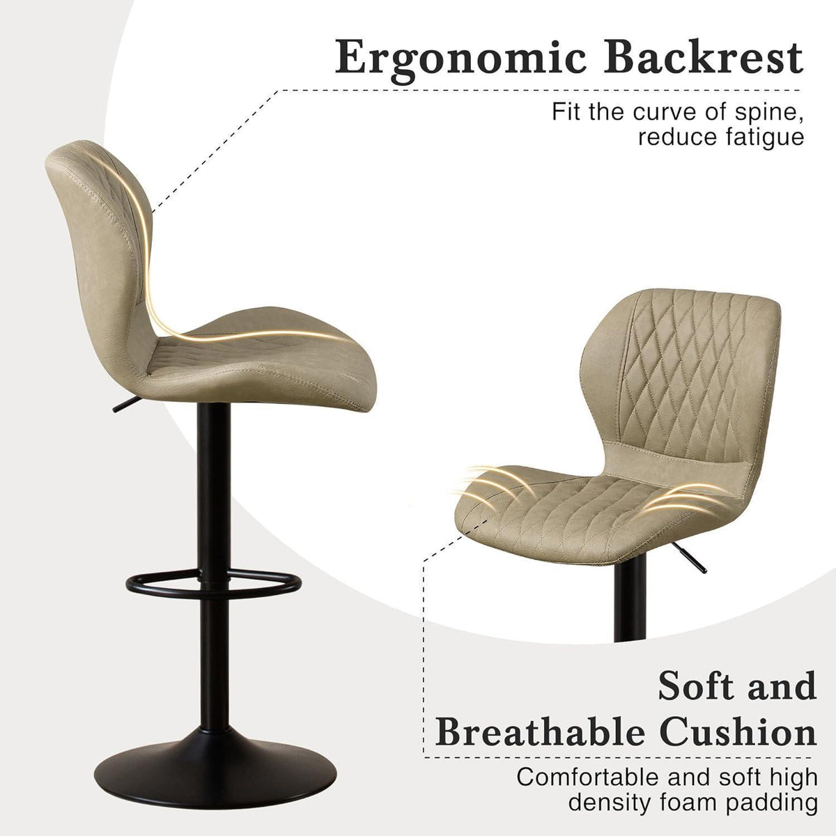 Barhocker mit Lehne, Höhenverstellbar, Khaki