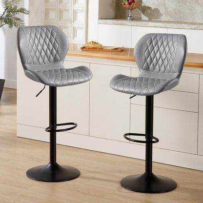 Barhocker mit Lehne, Höhenverstellbar, Grau (2er Set)