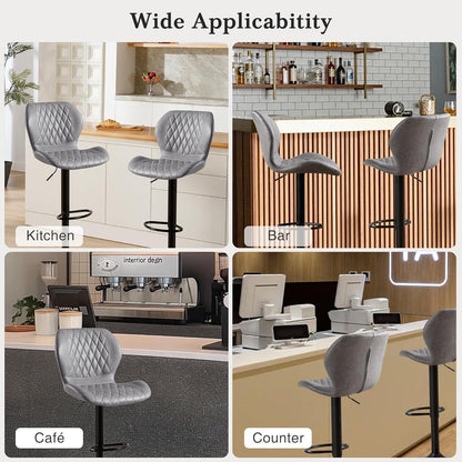 Barhocker mit Lehne, Höhenverstellbar, Grau (2er Set)