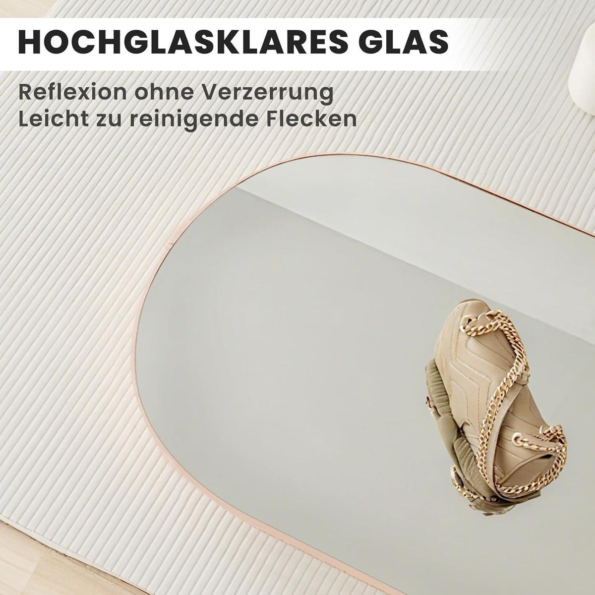 Ganzkörperspiegel 180x65cm, Gehärtetes Glas, Goldener Aluminiumrahmen